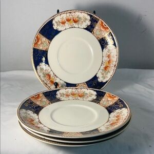 Vintage Floral Blue and Gold Dinnerware Set of 4 Vintage made in England